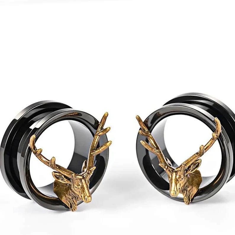 6mm-25mm 2PCS Black Stainless Steel Deer Tunnels Gauges Stretcher Tunnel Ear Plug
