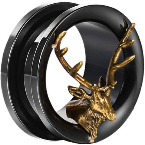 2PCS Black Stainless Steel Deer Style Ear Plugs Tunnels Gauges Stretcher Tunnel Ear Plug Piercing Jewelry 2g - 1" in 6mm - 25mm - QIAO CrystalQIAO CrystalQIAO Crystal