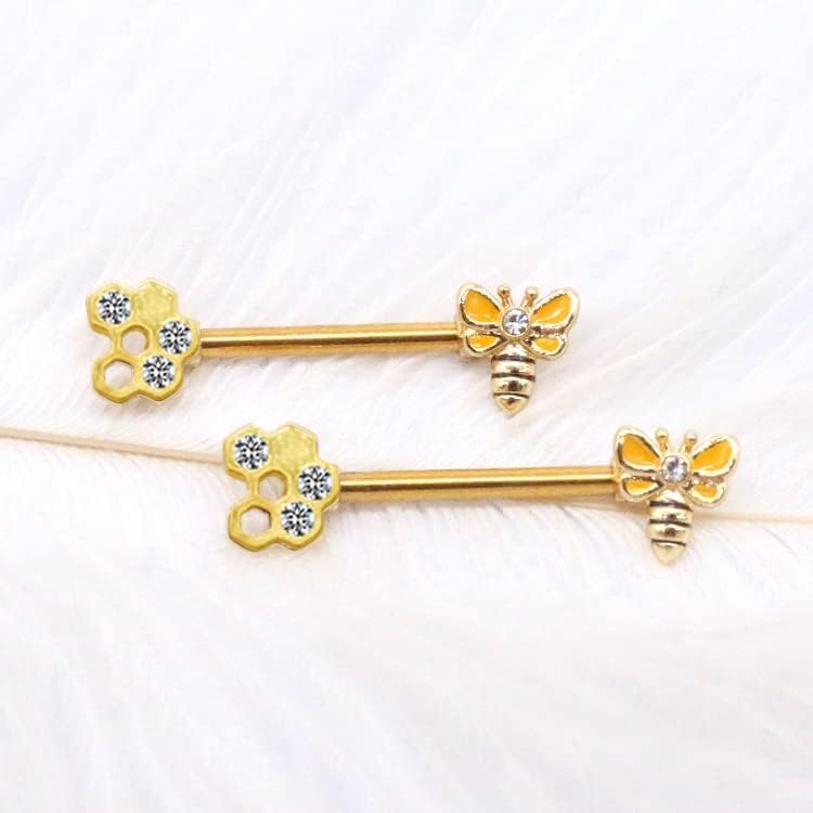 2Pcs Butterfly Flower 14G Stainless Steel Piercing Nipple Rings Set Bee Flower Straight Barbell Cubic Zirconia CZ Butterfly Wings for Women Bar Body Jewelry - QIAO CrystalQIAO CrystalQIAO Crystal
