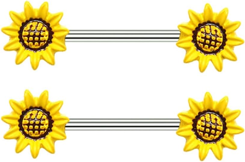 2Pcs Butterfly Flower 14G Stainless Steel Piercing Nipple Rings Set Bee Flower Straight Barbell Cubic Zirconia CZ Butterfly Wings for Women Bar Body Jewelry - QIAO CrystalQIAO CrystalQIAO Crystal