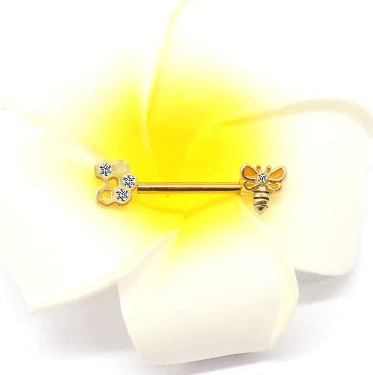 2Pcs Butterfly Flower 14G Stainless Steel Piercing Nipple Rings Set Bee Flower Straight Barbell Cubic Zirconia CZ Butterfly Wings for Women Bar Body Jewelry - QIAO CrystalQIAO CrystalQIAO Crystal