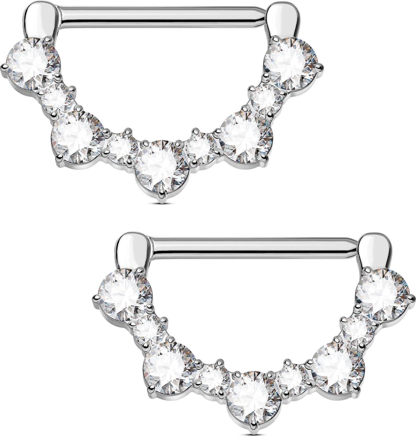 2PCS G23 Titanium Nipple Rings, 14g Nipple Piercing Jewelry, Clear Cubic Zircon Barbell Clicker Piercing Jewelry for Women - QIAO CrystalQIAO CrystalQIAO Crystal