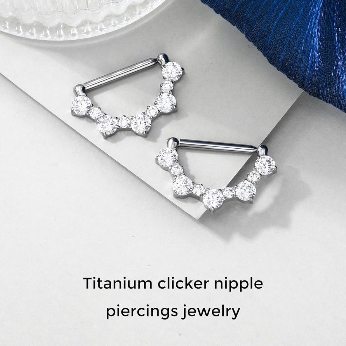 2PCS G23 Titanium Nipple Rings, 14g Nipple Piercing Jewelry, Clear Cubic Zircon Barbell Clicker Piercing Jewelry for Women - QIAO CrystalQIAO CrystalQIAO Crystal