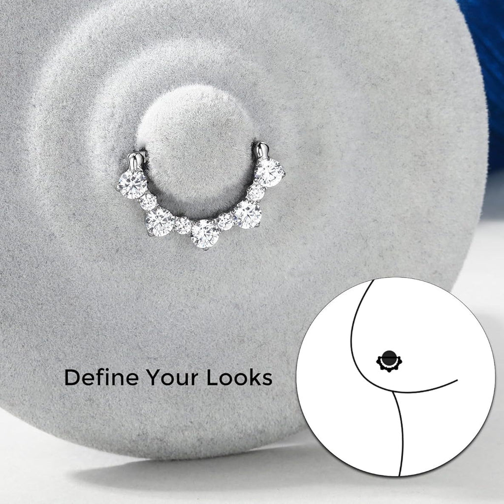 2PCS G23 Titanium Nipple Rings, 14g Nipple Piercing Jewelry, Clear Cubic Zircon Barbell Clicker Piercing Jewelry for Women - QIAO CrystalQIAO CrystalQIAO Crystal