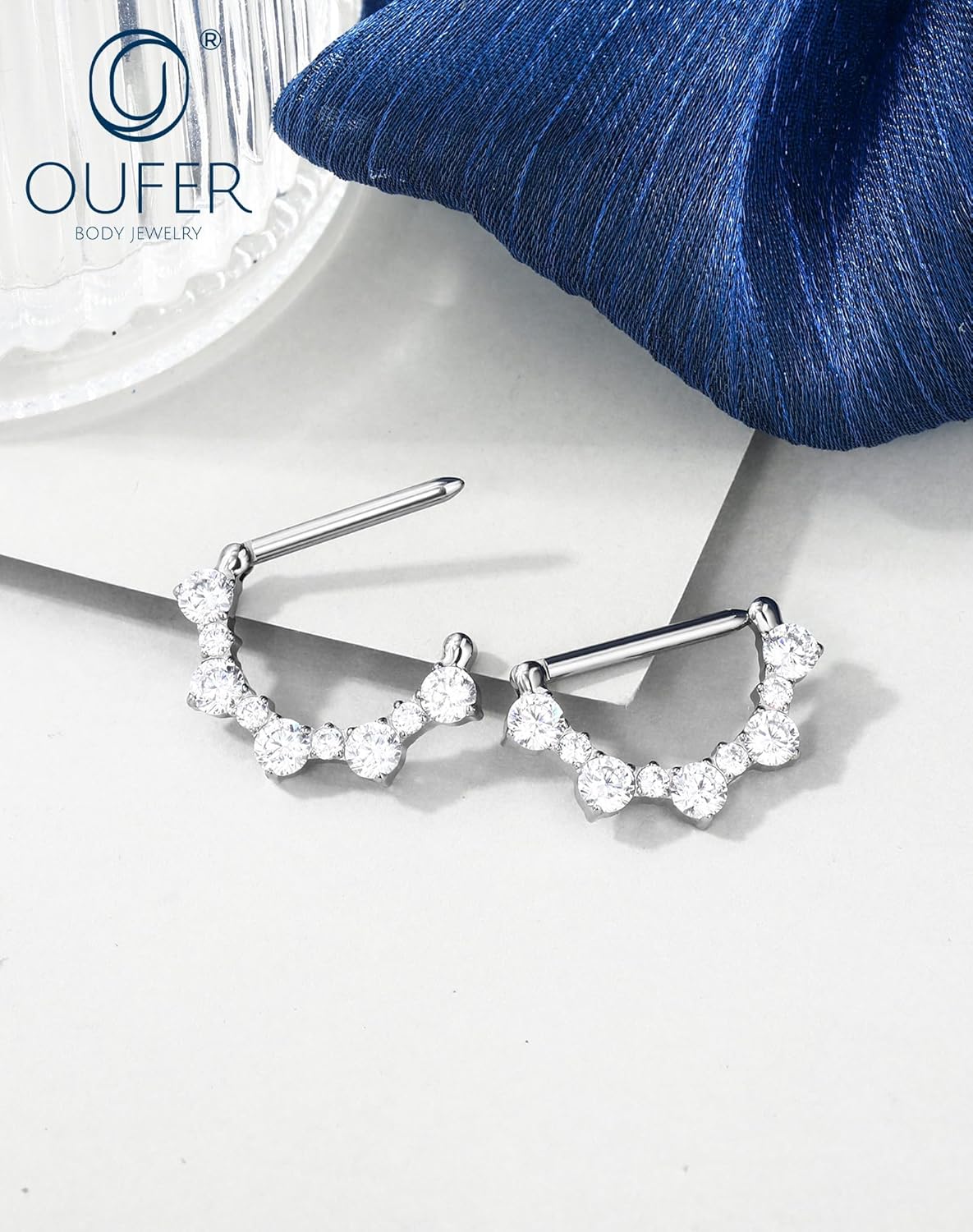 2PCS G23 Titanium Nipple Rings, 14g Nipple Piercing Jewelry, Clear Cubic Zircon Barbell Clicker Piercing Jewelry for Women - QIAO CrystalQIAO CrystalQIAO Crystal