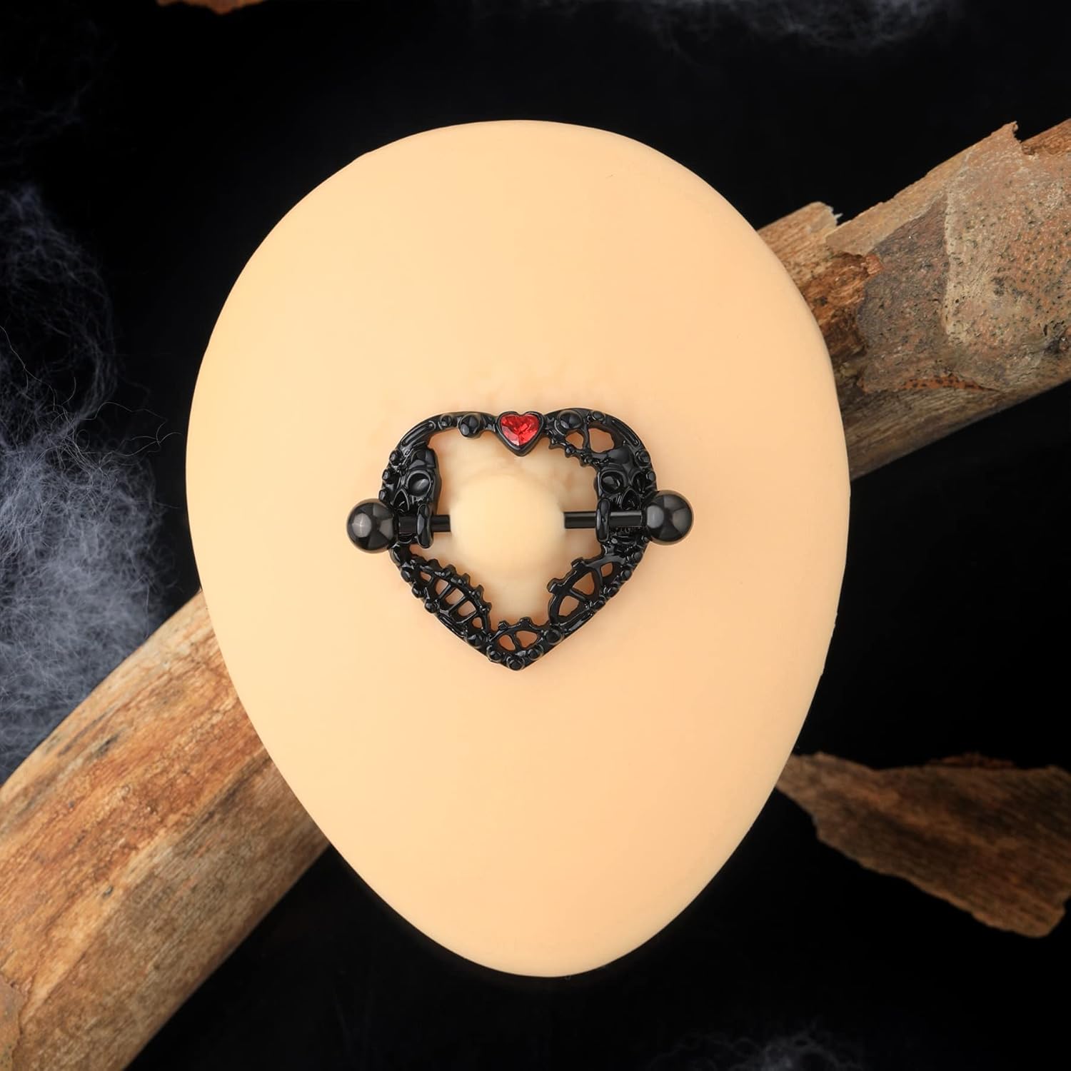 2pcs Halloween Heart Nipple Rings 14g Black Gothic Piercing Jewelry for Women Goth Barbell Cute 14mm Bar - QIAO CrystalQIAO CrystalQIAO Crystal