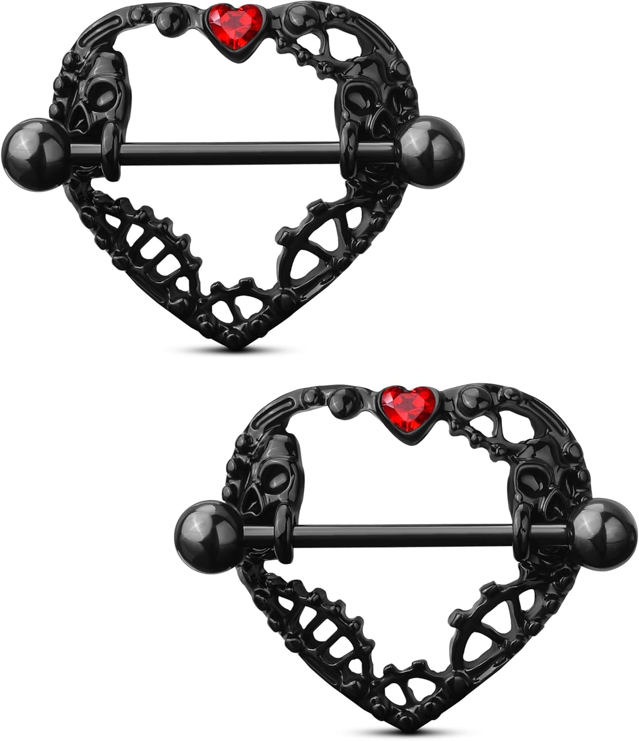 2pcs Halloween Heart Nipple Rings 14g Black Gothic Piercing Jewelry for Women Goth Barbell Cute 14mm Bar - QIAO CrystalQIAO CrystalQIAO Crystal
