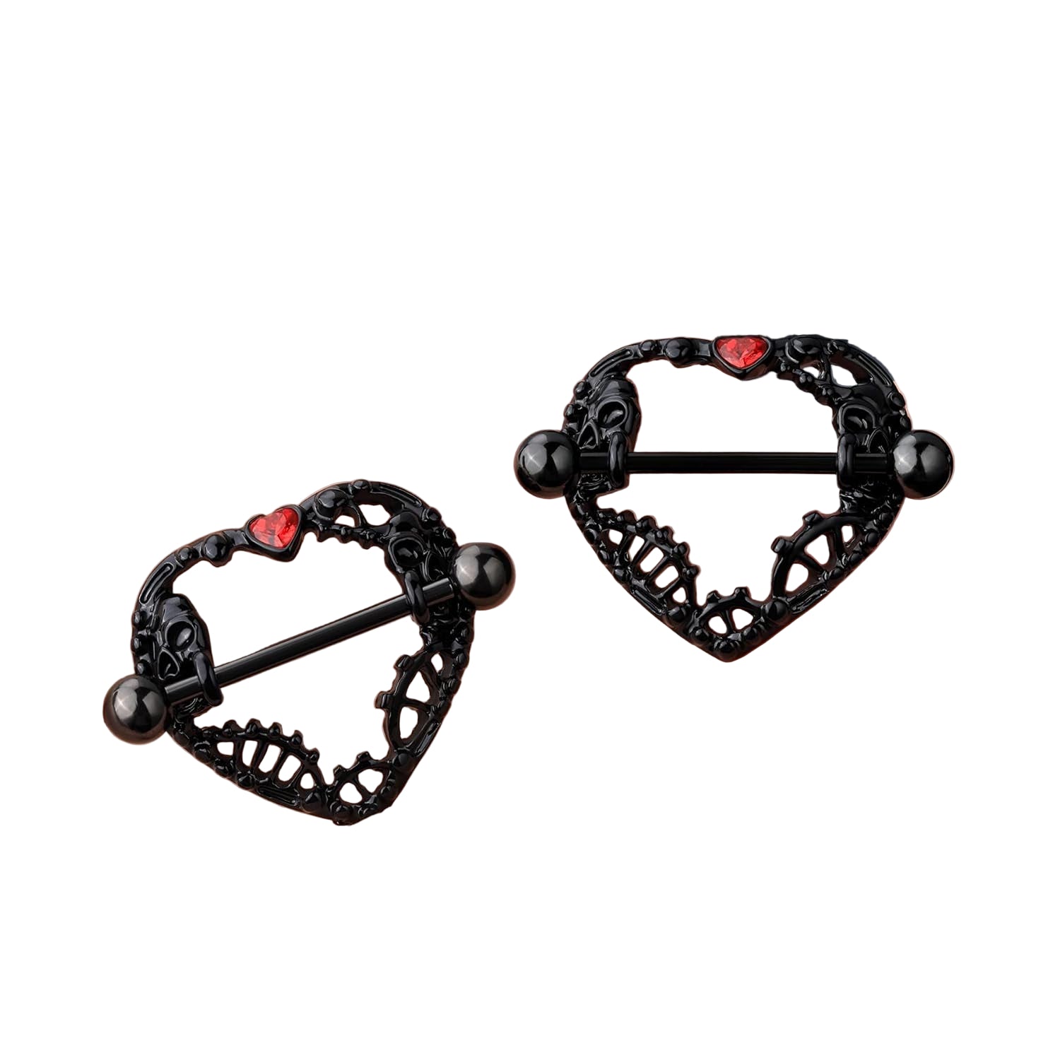 2pcs Halloween Heart Nipple Rings 14g Black Gothic Piercing Jewelry for Women Goth Barbell Cute 14mm Bar - QIAO CrystalQIAO CrystalQIAO Crystal