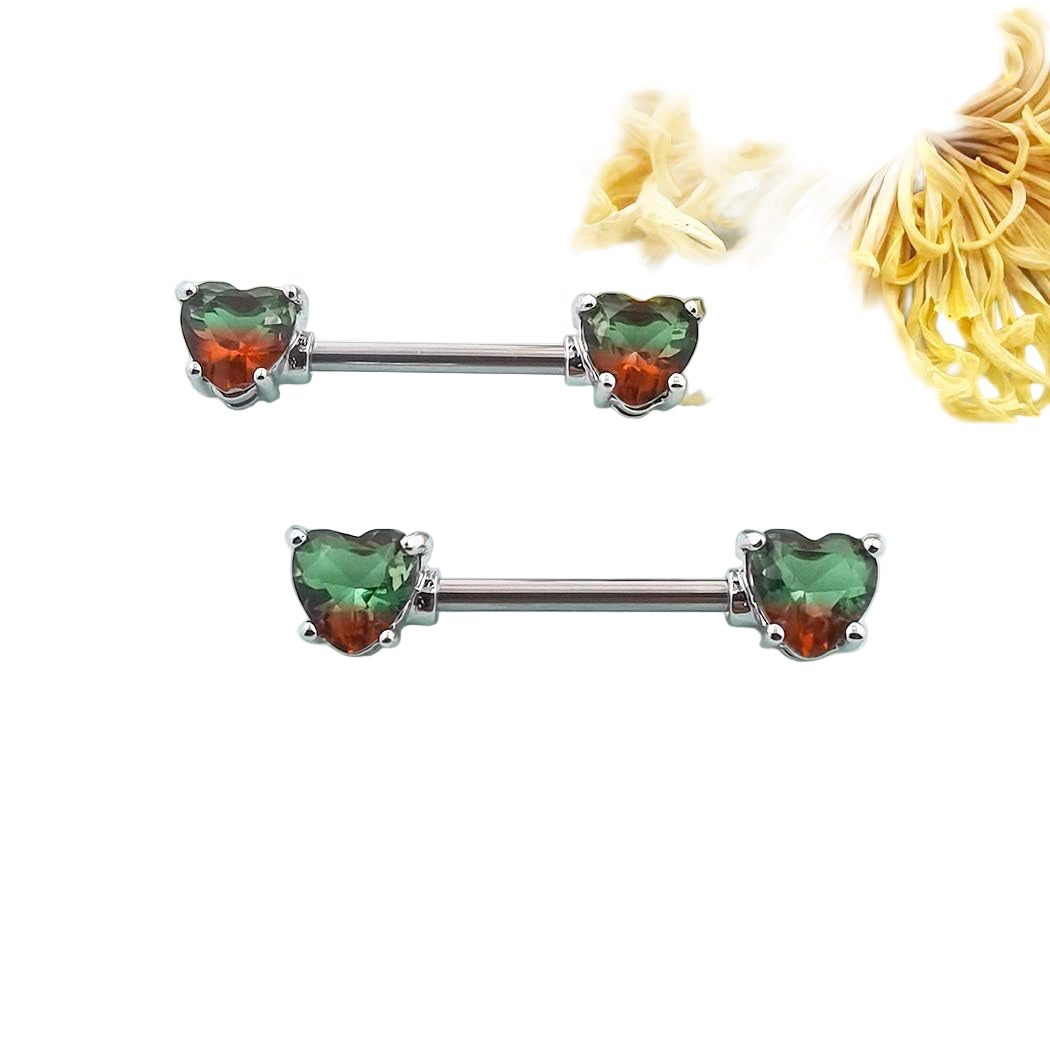 2PCS Nipple Barbell 316L Surgical SS PVD Plated Multi - color Red Blue Rainbow Pink Purple CZ Heart shaped Nipple Piercing Shiny Sparkingly Nipple Rings - QIAO CrystalQIAO CrystalQIAO Crystal