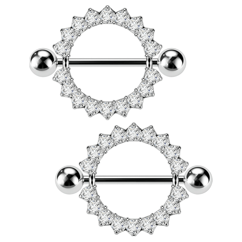 2PCS Nipple Piercing Jewelry, 14G 316L Surgical Steel Nipple Rings for Women, Crystal Circle Shield Body Piercing Jewelry - 14MM - QIAO CrystalQIAO CrystalQIAO Crystal
