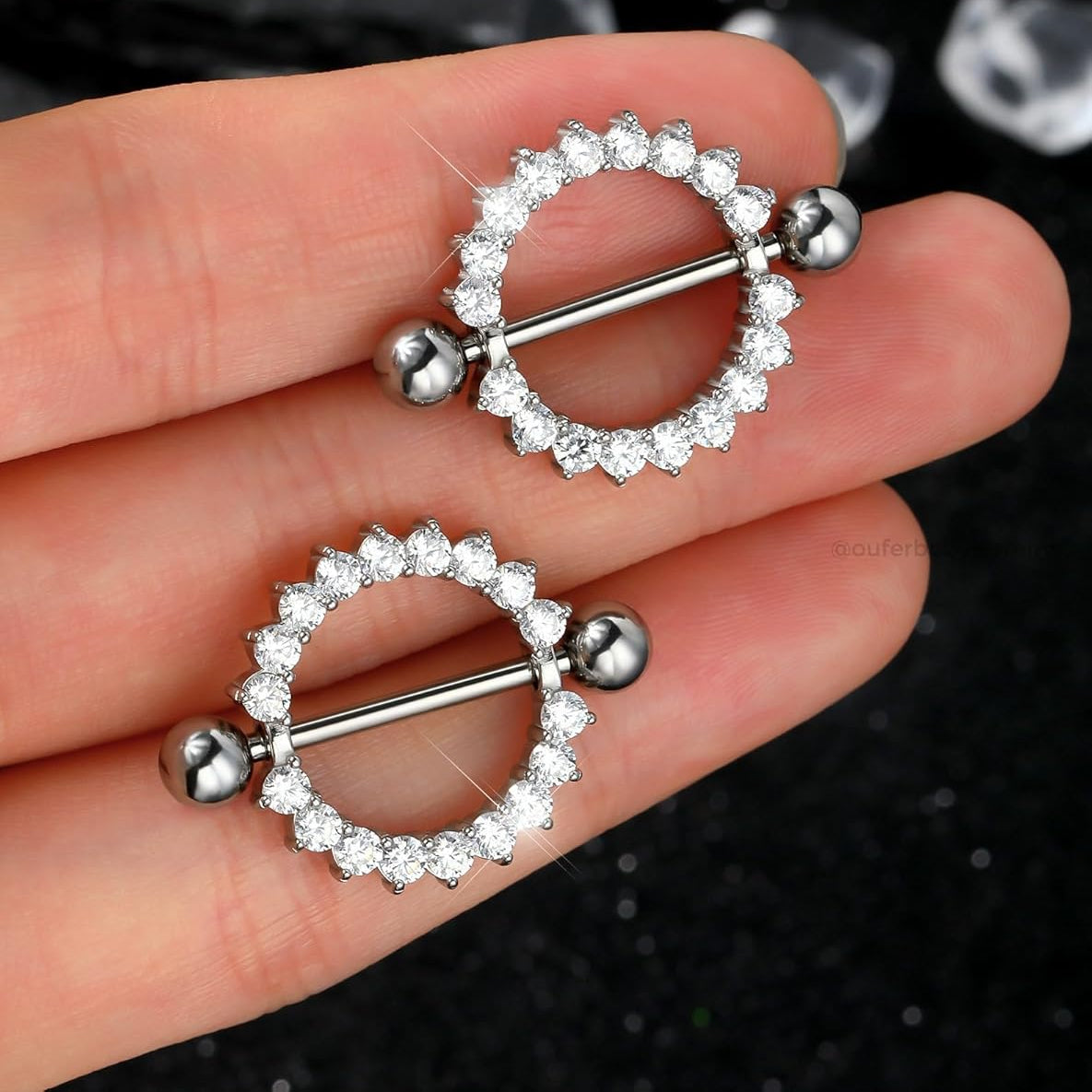 2PCS Nipple Piercing Jewelry, 14G 316L Surgical Steel Nipple Rings for Women, Crystal Circle Shield Body Piercing Jewelry - 14MM - QIAO CrystalQIAO CrystalQIAO Crystal