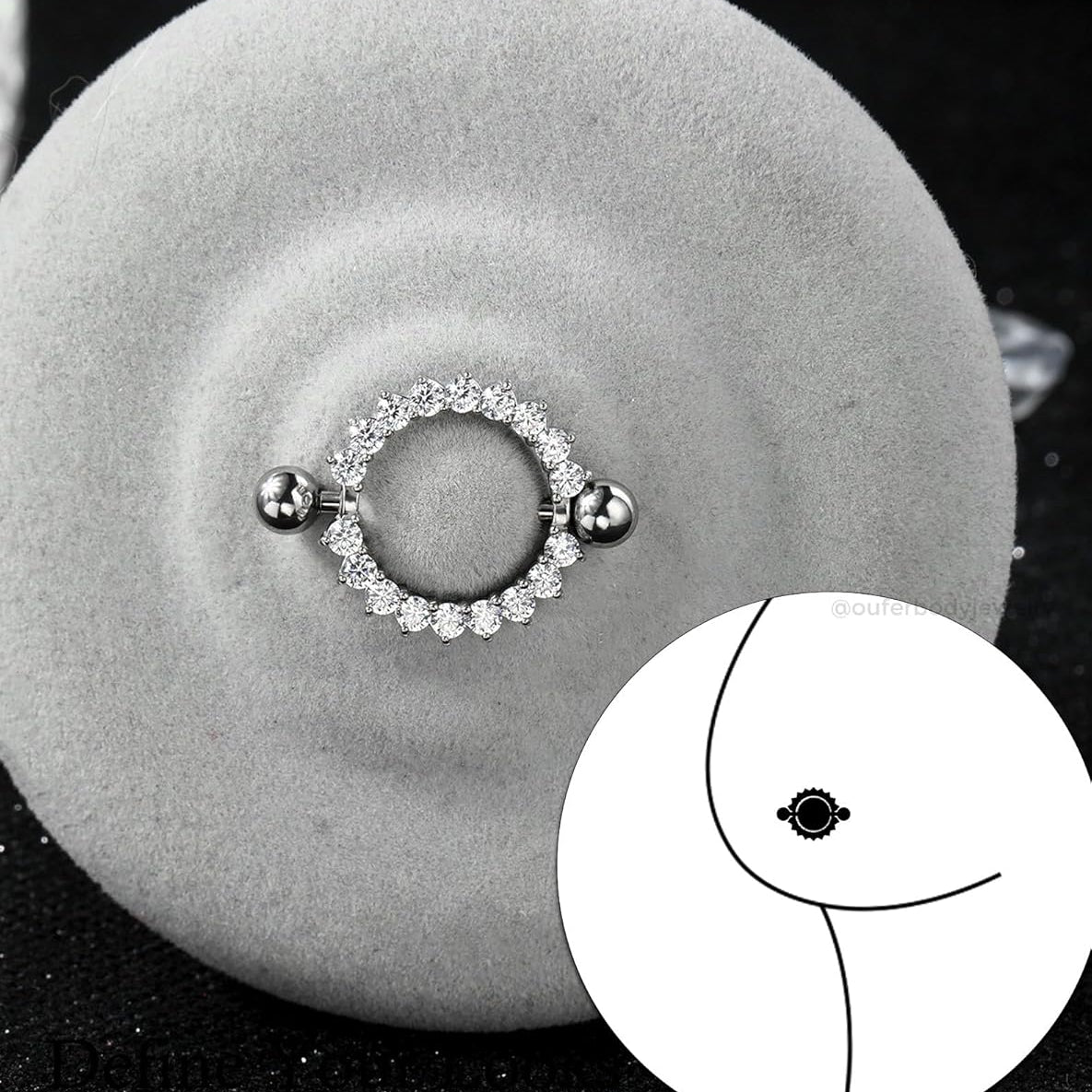 2PCS Nipple Piercing Jewelry, 14G 316L Surgical Steel Nipple Rings for Women, Crystal Circle Shield Body Piercing Jewelry - 14MM - QIAO CrystalQIAO CrystalQIAO Crystal