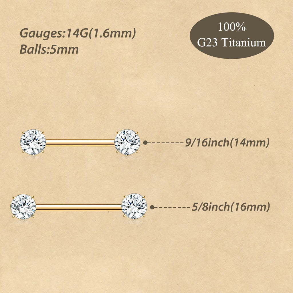 2pcs Nipple Piercing Jewelry Titanium Nipple Rings Nipple Barbells Internally Threaded Cube Zircon Nipple Bars Bridge Piercing Jewelry - QIAO CrystalQIAO CrystalQIAO Crystal