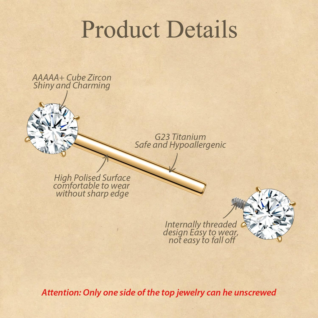 2pcs Nipple Piercing Jewelry Titanium Nipple Rings Nipple Barbells Internally Threaded Cube Zircon Nipple Bars Bridge Piercing Jewelry - QIAO CrystalQIAO CrystalQIAO Crystal