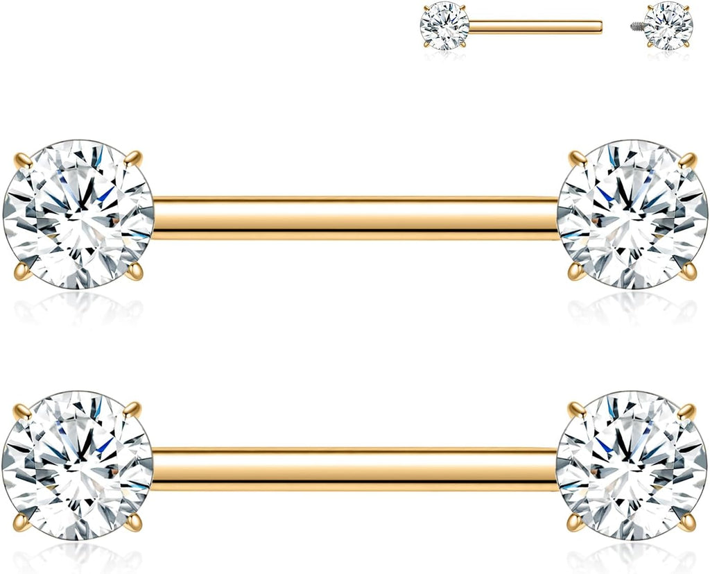 2pcs Nipple Piercing Jewelry Titanium Nipple Rings Nipple Barbells Internally Threaded Cube Zircon Nipple Bars Bridge Piercing Jewelry - QIAO CrystalQIAO CrystalQIAO Crystal