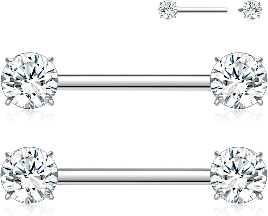 2pcs Nipple Piercing Jewelry Titanium Nipple Rings Nipple Barbells Internally Threaded Cube Zircon Nipple Bars Bridge Piercing Jewelry - QIAO CrystalQIAO CrystalQIAO Crystal