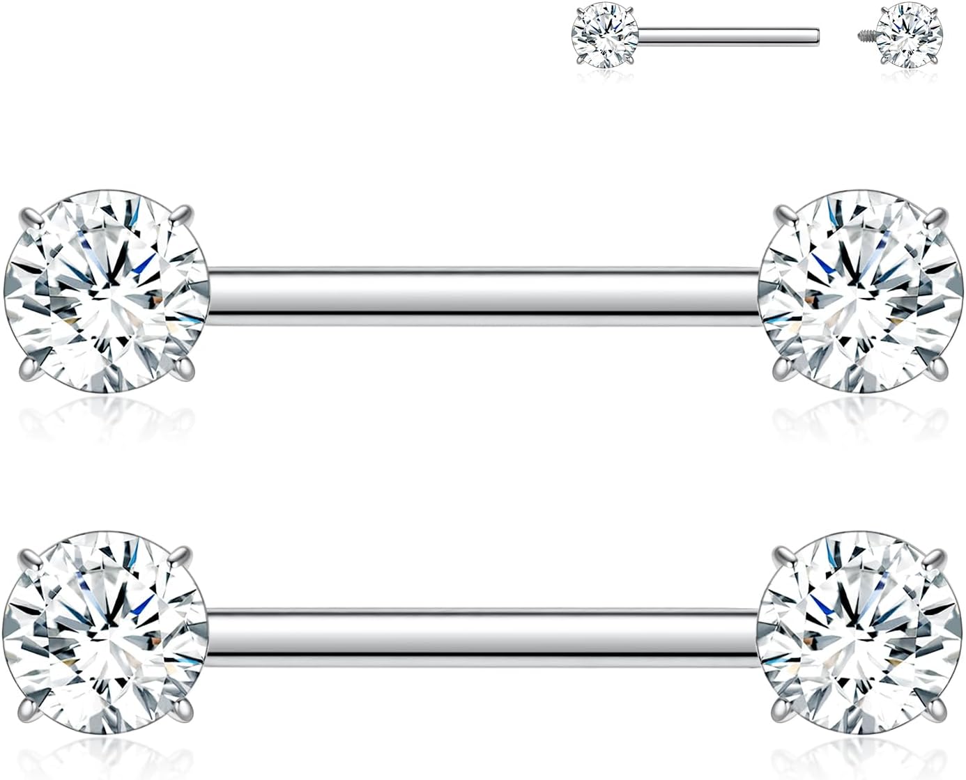 2pcs Nipple Piercing Jewelry Titanium Nipple Rings Nipple Barbells Internally Threaded Cube Zircon Nipple Bars Bridge Piercing Jewelry - QIAO CrystalQIAO CrystalQIAO Crystal