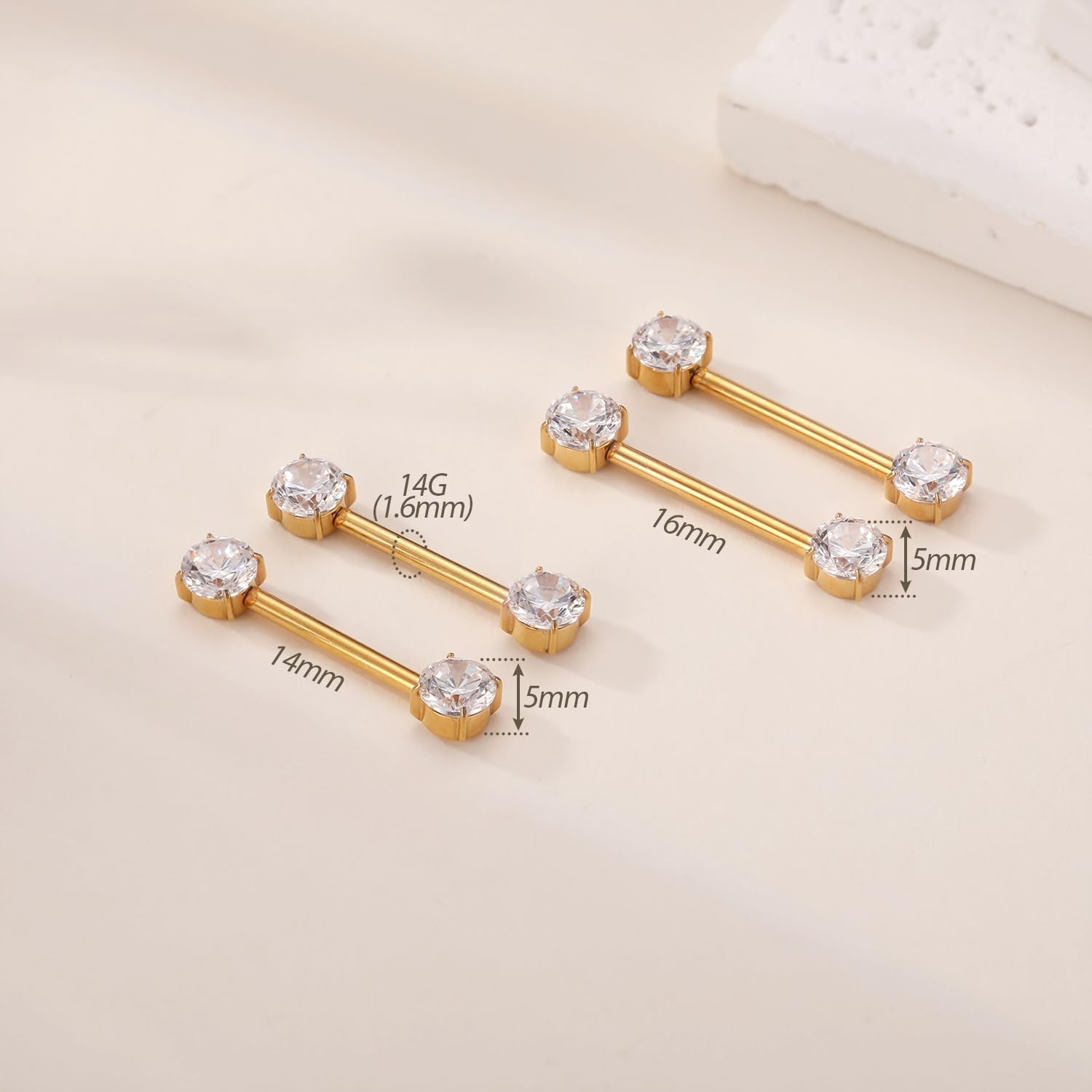2pcs Nipple Piercing Jewelry Titanium Nipple Rings Nipple Barbells Internally Threaded Cube Zircon Nipple Bars Bridge Piercing Jewelry - QIAO CrystalQIAO CrystalQIAO Crystal