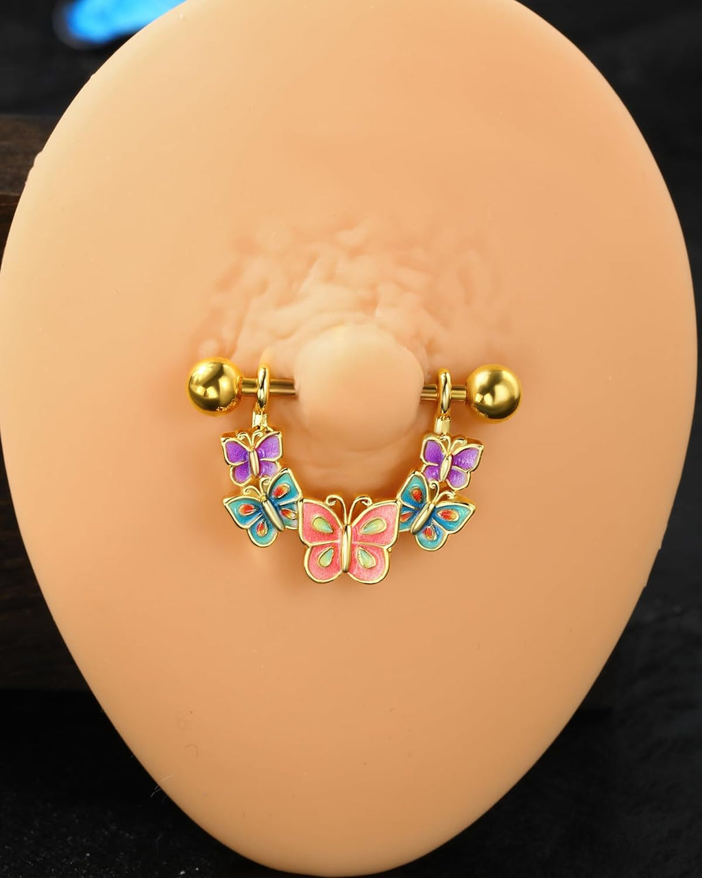 2PCS Nipple Rings, 14G Colorful Butterfly Nipple Piercing Jewelry, SurgicaSteel Nipplerings Body Piercing Jewelry - QIAO CrystalQIAO CrystalQIAO Crystal
