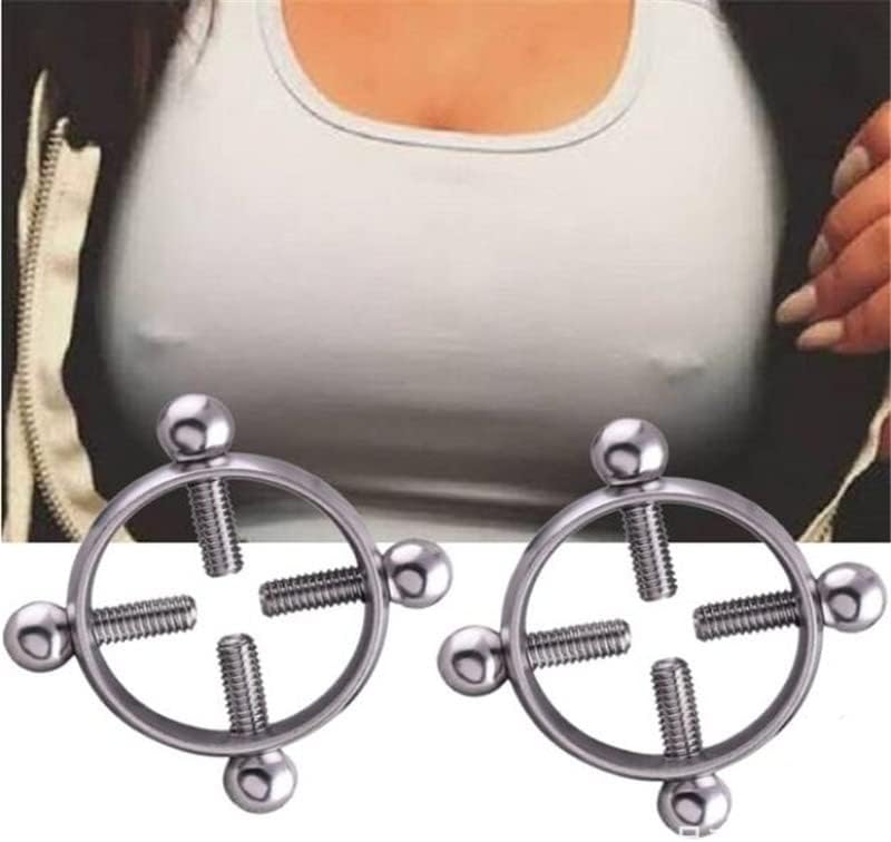 2Pcs No Piercing Nipple Jewelry Stainless Steel Bells Dangle Fake Nipple Rings - QIAO CrystalQIAO CrystalQIAO Crystal