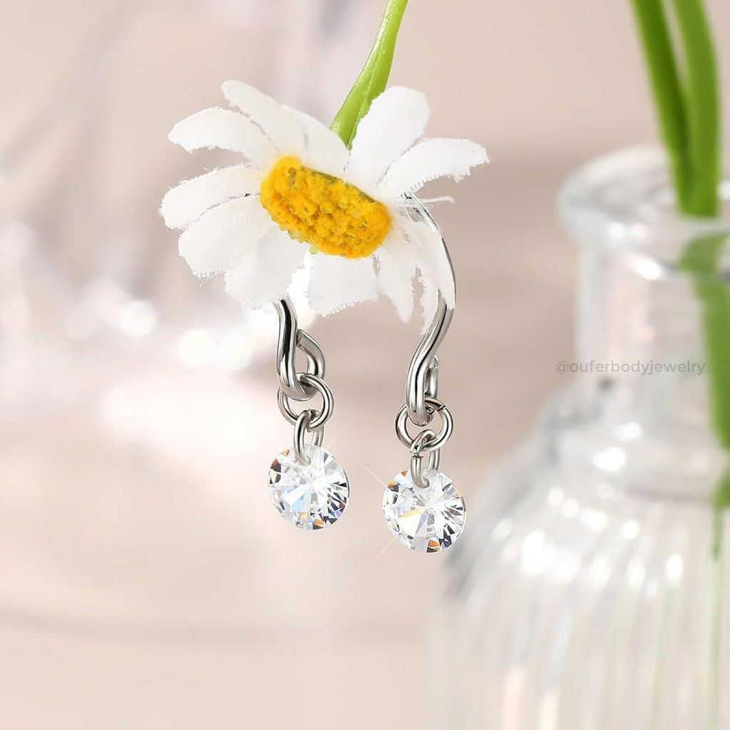 2PCS Non Piercing Nipple Rings with Dangling Charms, Adjustable Stainless Steel Fake Nipple Jewelry for Women Men, Comfortable & Stylish Faux Piercing - QIAO CrystalQIAO CrystalQIAO Crystal