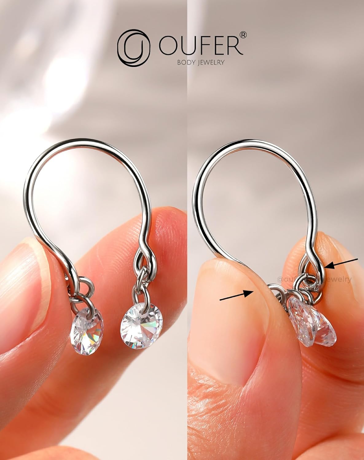 2PCS Non Piercing Nipple Rings with Dangling Charms, Adjustable Stainless Steel Fake Nipple Jewelry for Women Men, Comfortable & Stylish Faux Piercing - QIAO CrystalQIAO CrystalQIAO Crystal