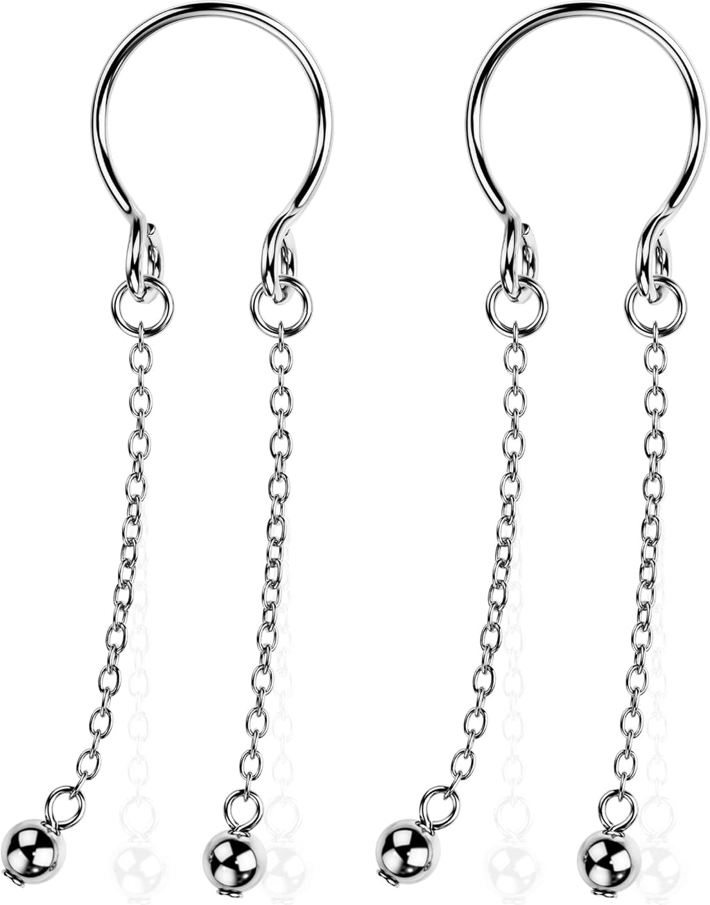 2PCS Non Piercing Nipple Rings with Dangling Charms, Adjustable Stainless Steel Fake Nipple Jewelry for Women Men, Comfortable & Stylish Faux Piercing - QIAO CrystalQIAO CrystalQIAO Crystal
