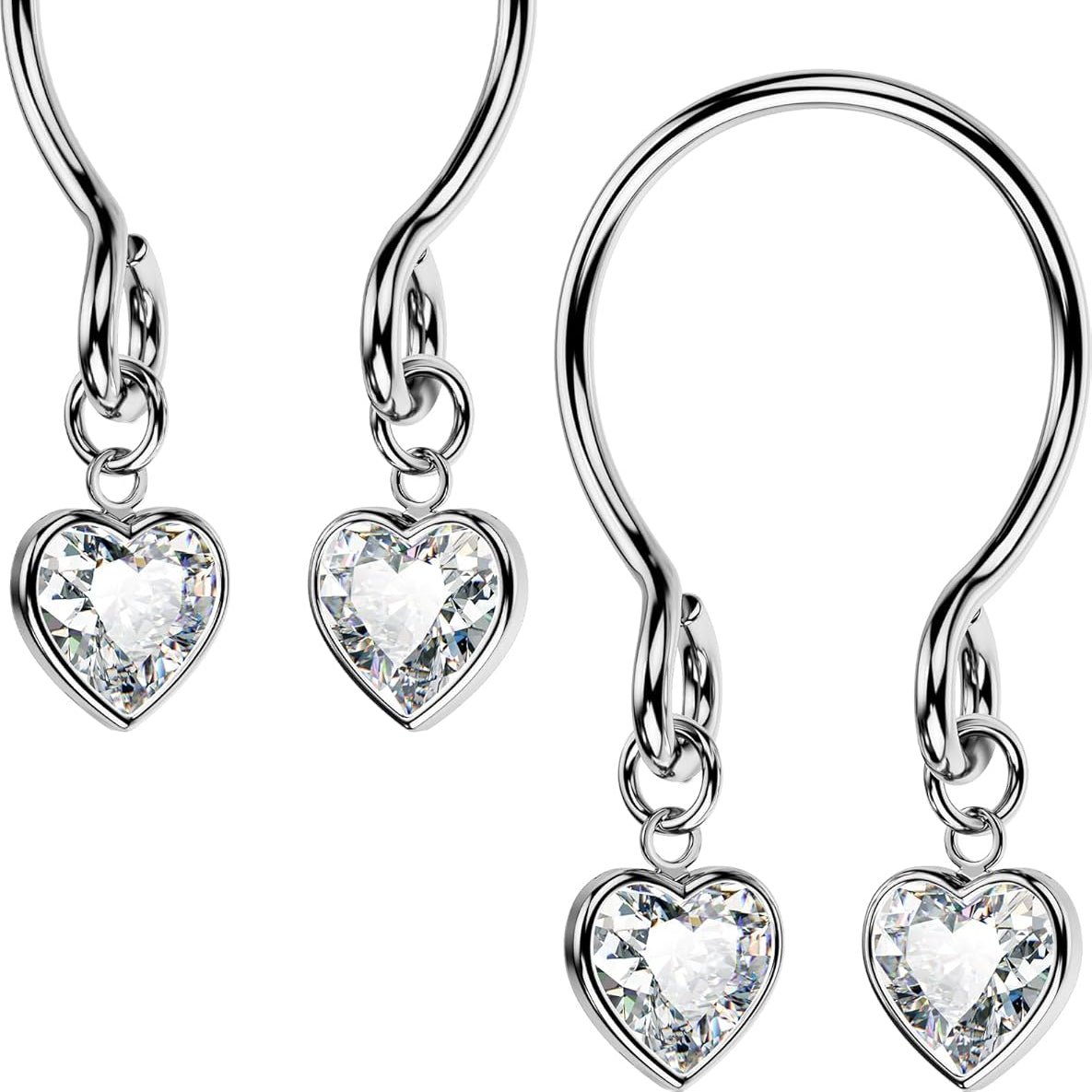 2PCS Non Piercing Nipple Rings with Dangling Charms, Adjustable Stainless Steel Fake Nipple Jewelry for Women Men, Comfortable & Stylish Faux Piercing - QIAO CrystalQIAO CrystalQIAO Crystal