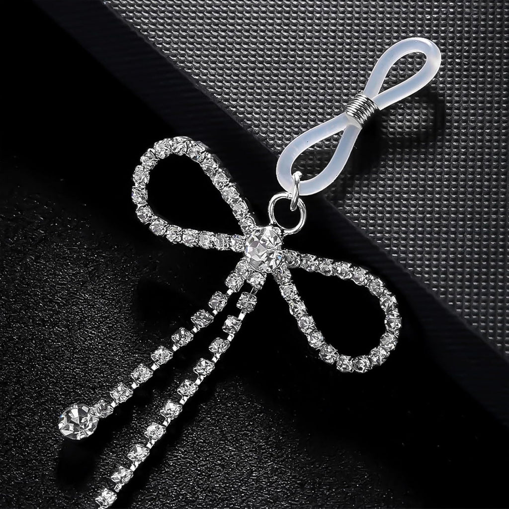 2Pcs Rhinestone Bowknot Fake Nipple Rings for Women, Non - Piercing Dangle Nipple Ring, Nipple Noose, Sexy Fake Nipple Piercing Jewelry - QIAO CrystalQIAO CrystalQIAO Crystal