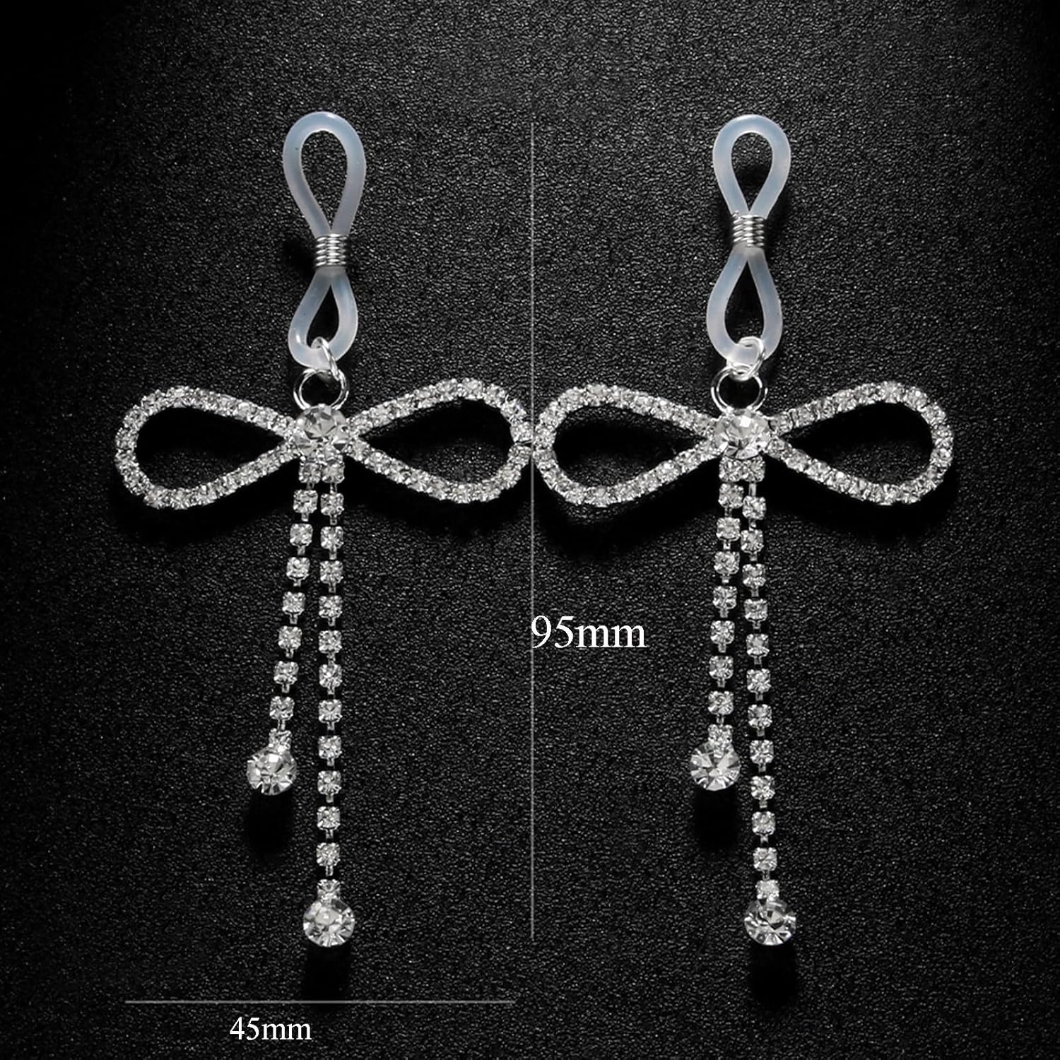 2Pcs Rhinestone Bowknot Fake Nipple Rings for Women, Non - Piercing Dangle Nipple Ring, Nipple Noose, Sexy Fake Nipple Piercing Jewelry - QIAO CrystalQIAO CrystalQIAO Crystal