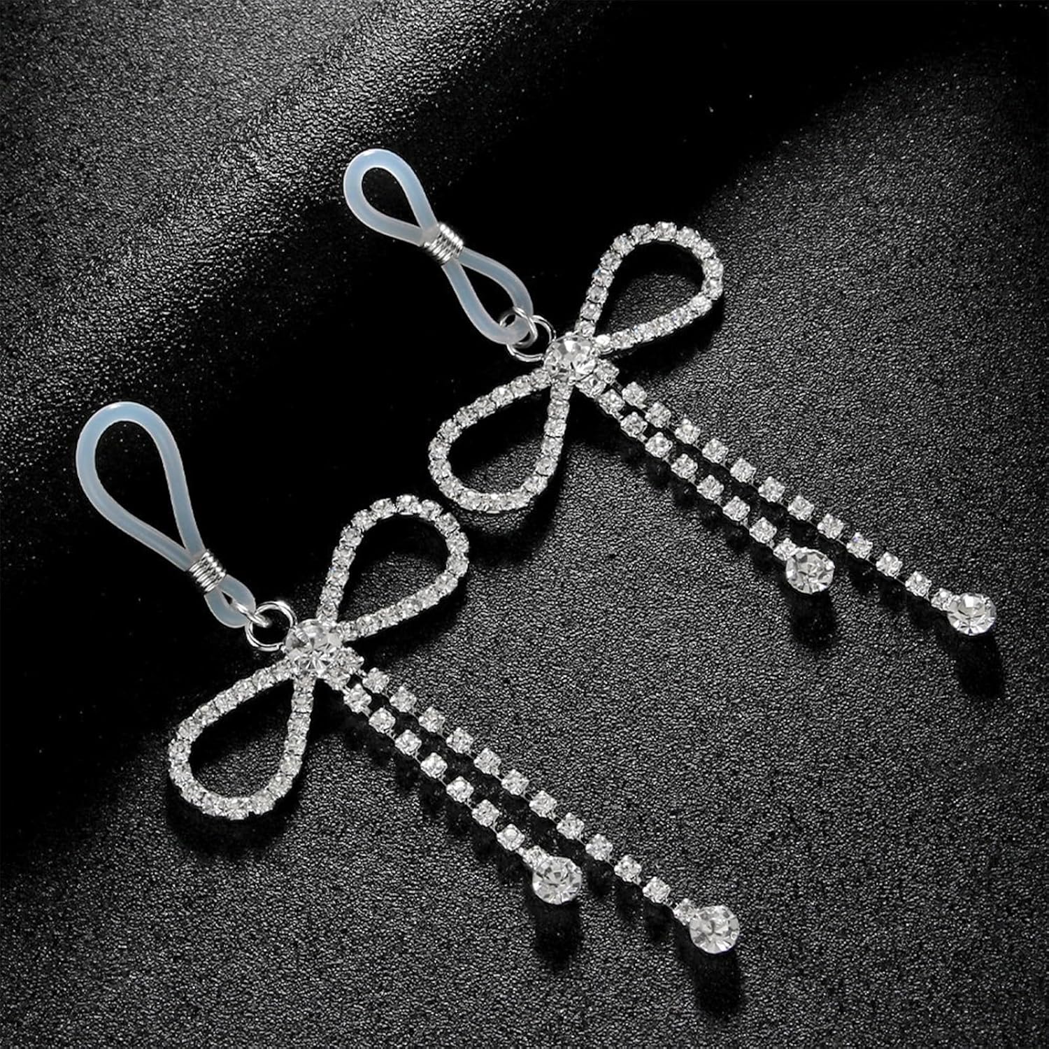 2Pcs Rhinestone Bowknot Fake Nipple Rings for Women, Non - Piercing Dangle Nipple Ring, Nipple Noose, Sexy Fake Nipple Piercing Jewelry - QIAO CrystalQIAO CrystalQIAO Crystal