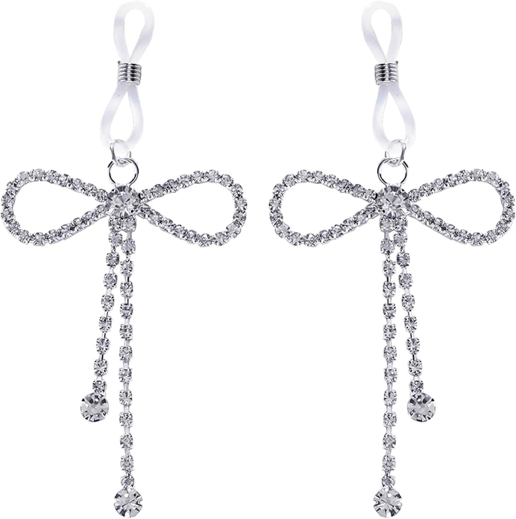 2Pcs Rhinestone Bowknot Fake Nipple Rings for Women, Non - Piercing Dangle Nipple Ring, Nipple Noose, Sexy Fake Nipple Piercing Jewelry - QIAO CrystalQIAO CrystalQIAO Crystal