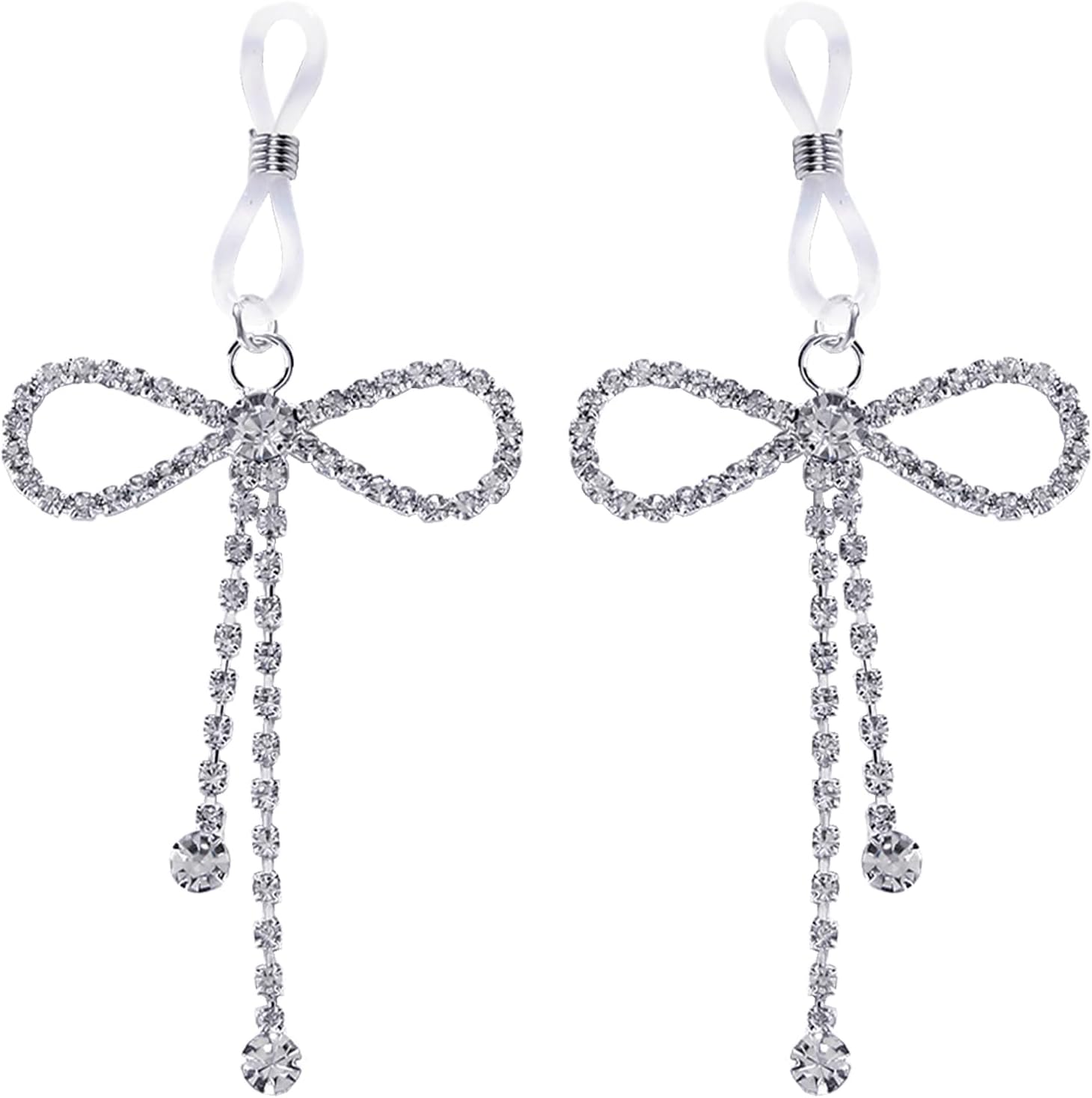 2Pcs Rhinestone Bowknot Fake Nipple Rings for Women, Non - Piercing Dangle Nipple Ring, Nipple Noose, Sexy Fake Nipple Piercing Jewelry - QIAO CrystalQIAO CrystalQIAO Crystal