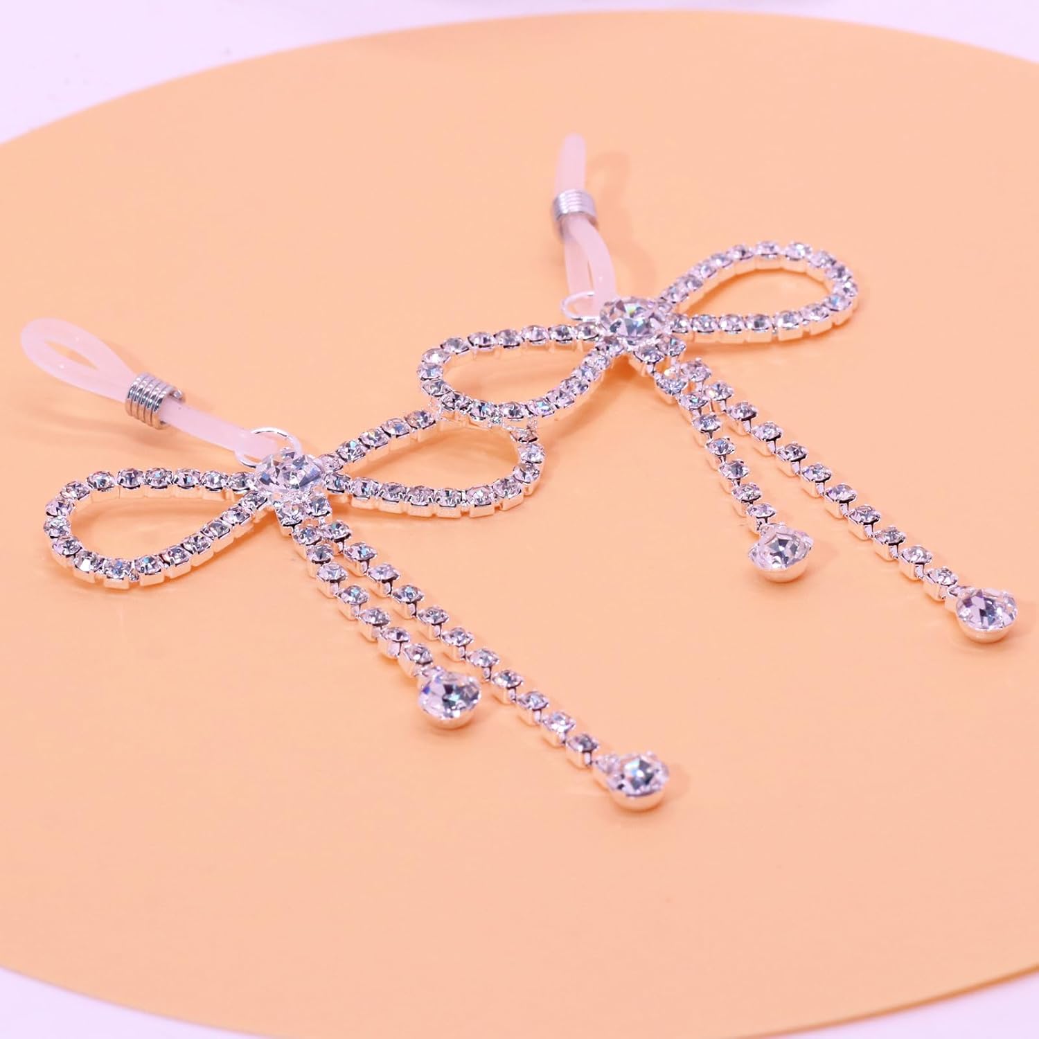 2Pcs Rhinestone Bowknot Fake Nipple Rings for Women, Non - Piercing Dangle Nipple Ring, Nipple Noose, Sexy Fake Nipple Piercing Jewelry - QIAO CrystalQIAO CrystalQIAO Crystal