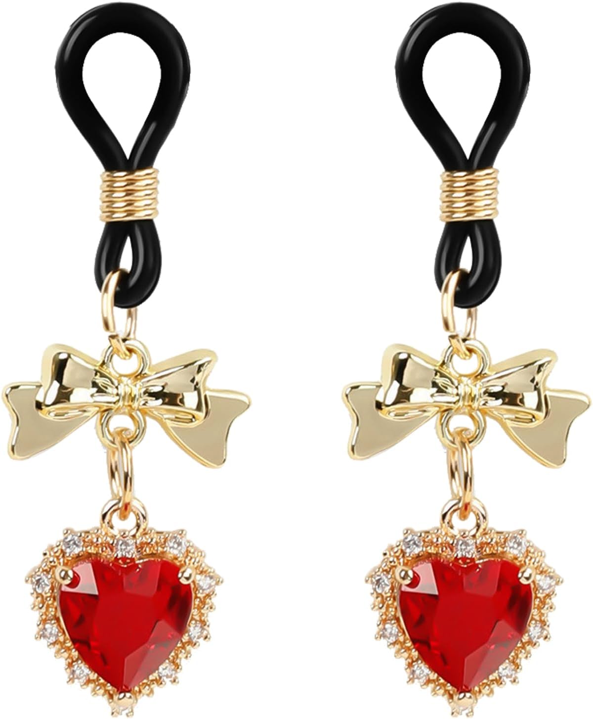 2Pcs Rhinestone Bowknot Fake Nipple Rings for Women, Non - Piercing Dangle Nipple Ring, Nipple Noose, Sexy Fake Nipple Piercing Jewelry - QIAO CrystalQIAO CrystalQIAO Crystal