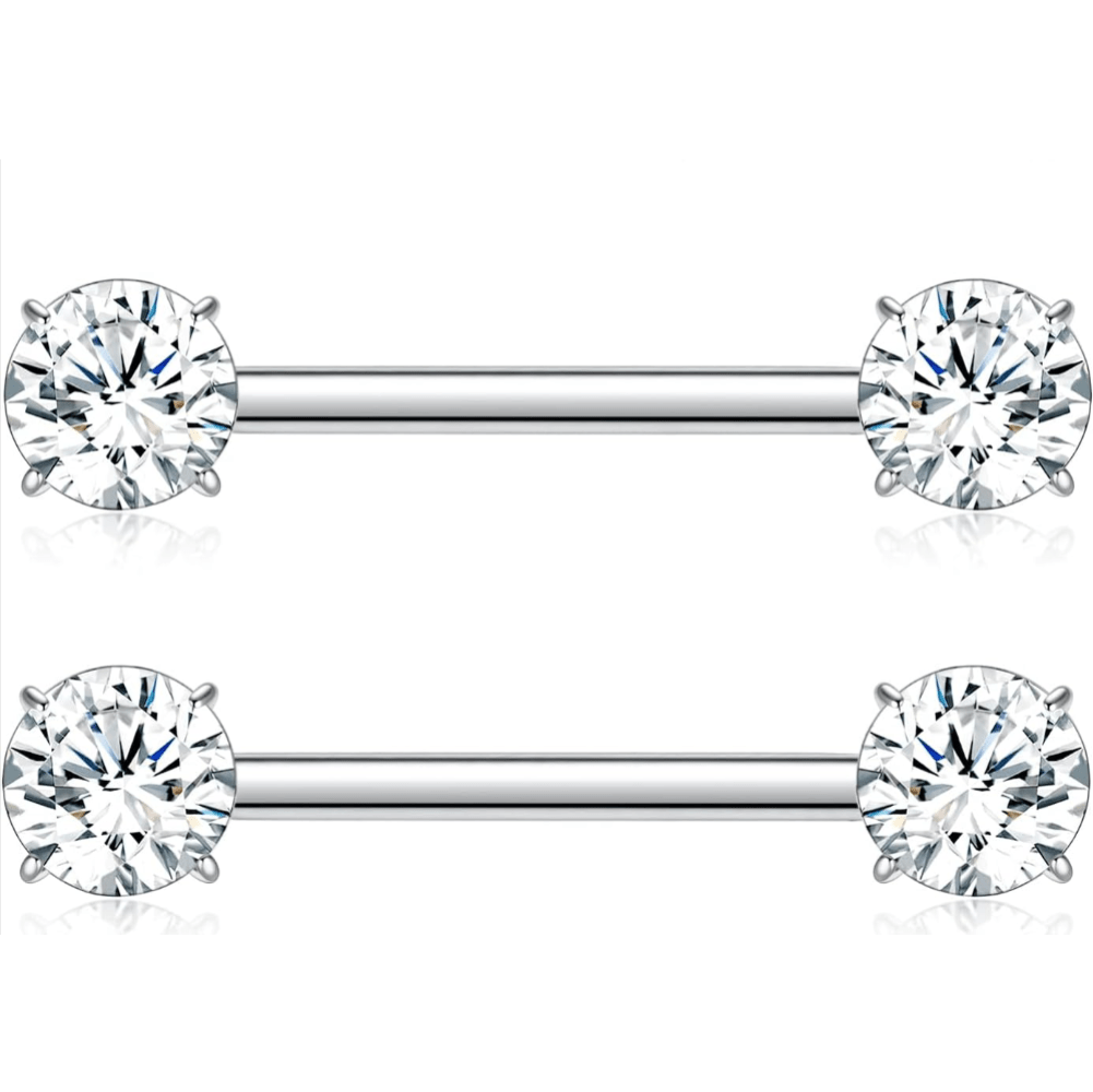2pcs Titanium Barbells Internally Threaded Cube Zircon Nipple Bars Bridge - QIAO CrystalQIAO CrystalQIAO Crystal