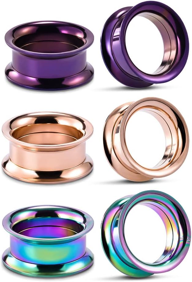 3 or 4 Pairs Stainless Steel Screw Fit Ear Tunnels Large Double Flared Shape - QIAO CrystalQIAO CrystalQIAO Crystal