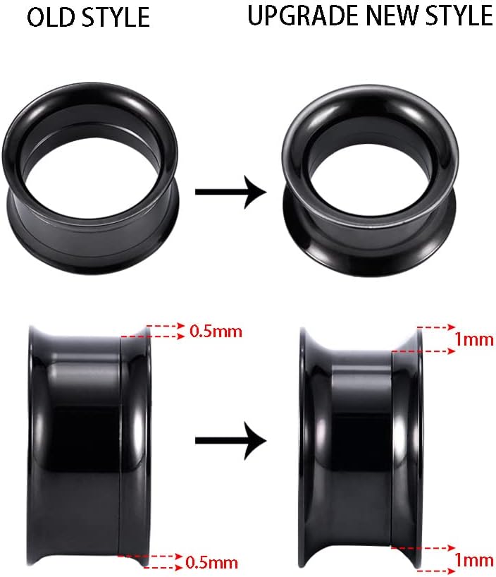 3 or 4 Pairs Stainless Steel Screw Fit Ear Tunnels Large Double Flared Shape - QIAO CrystalQIAO CrystalQIAO Crystal