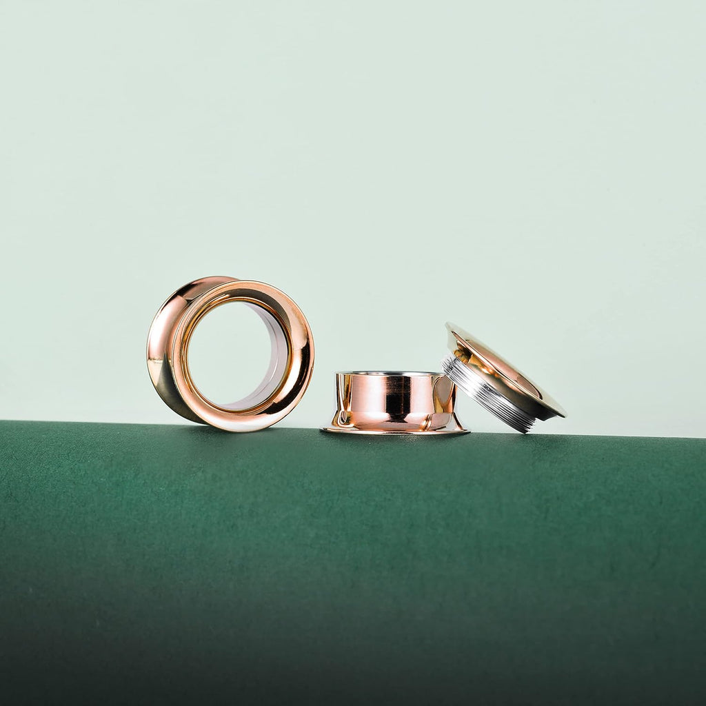 3 or 4 Pairs Stainless Steel Screw Fit Ear Tunnels Large Double Flared Shape - QIAO CrystalQIAO CrystalQIAO Crystal