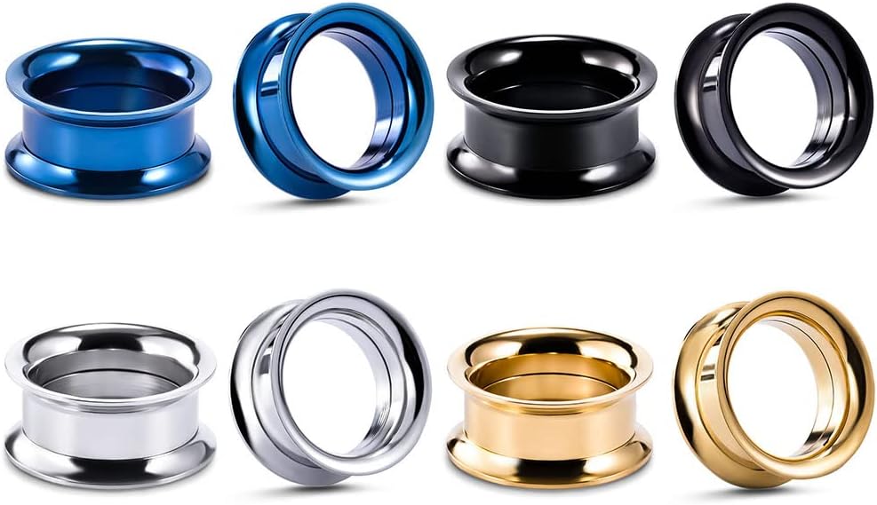 3 or 4 Pairs Stainless Steel Screw Fit Ear Tunnels Large Double Flared Shape - QIAO CrystalQIAO CrystalQIAO Crystal