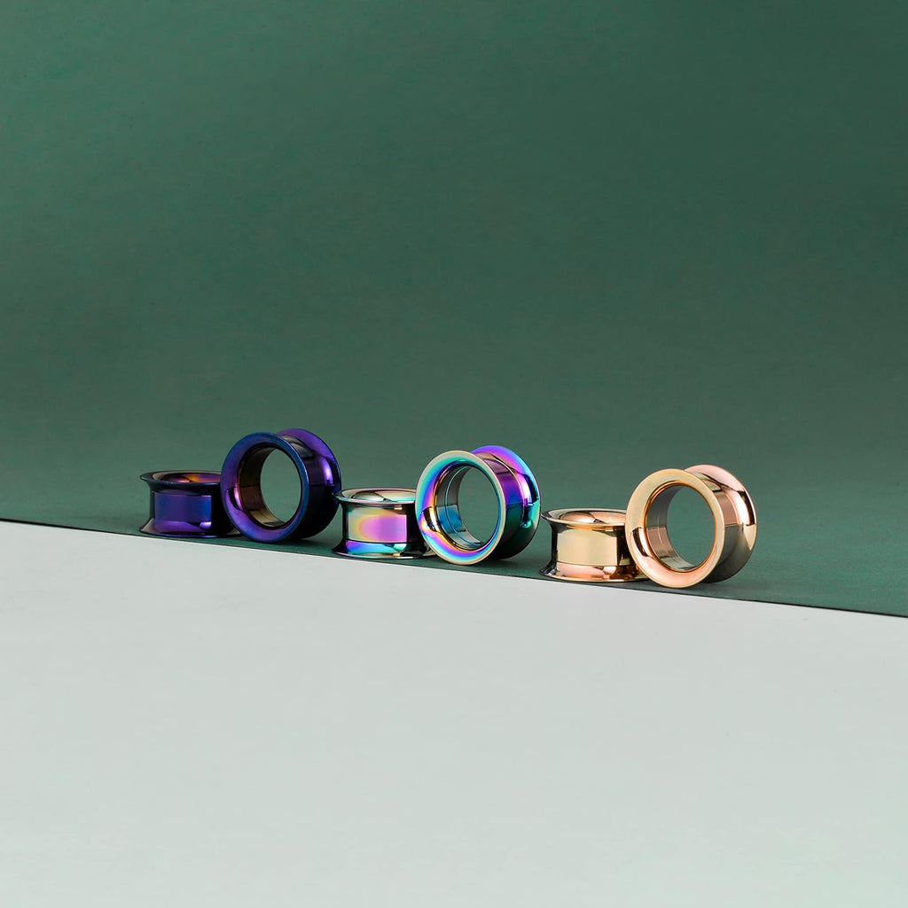 3 or 4 Pairs Stainless Steel Screw Fit Ear Tunnels Large Double Flared Shape - QIAO CrystalQIAO CrystalQIAO Crystal