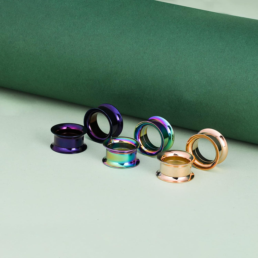 3 or 4 Pairs Stainless Steel Screw Fit Ear Tunnels Large Double Flared Shape - QIAO CrystalQIAO CrystalQIAO Crystal