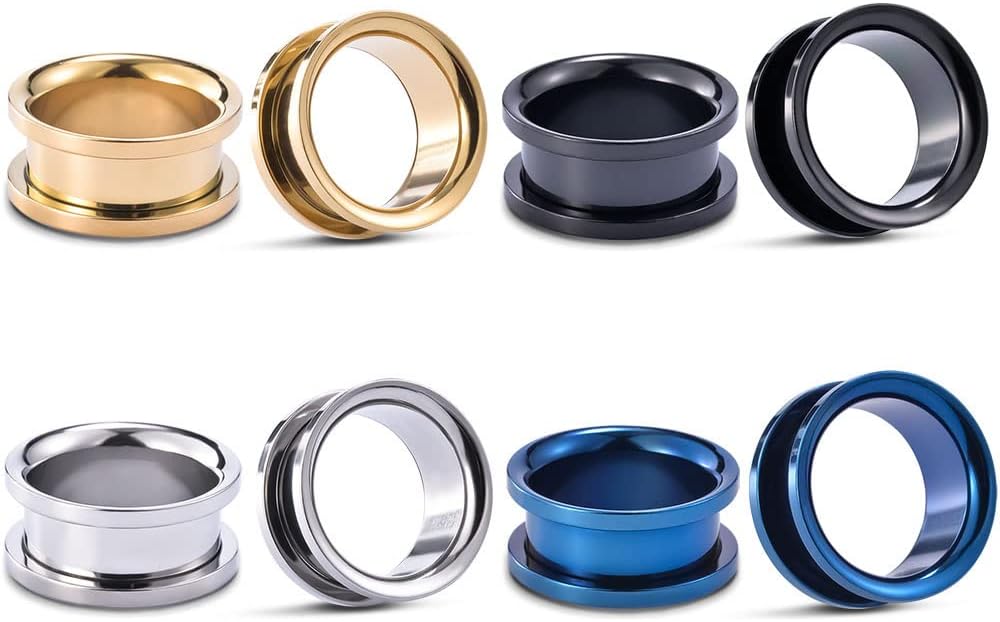 3 or 4 Pairs Stainless Steel Screw Fit Ear Tunnels Large Flared Shape Gauges - QIAO CrystalQIAO CrystalQIAO Crystal