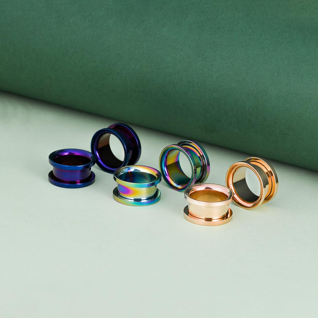 3 or 4 Pairs Stainless Steel Screw Fit Ear Tunnels Large Flared Shape Gauges - QIAO CrystalQIAO CrystalQIAO Crystal