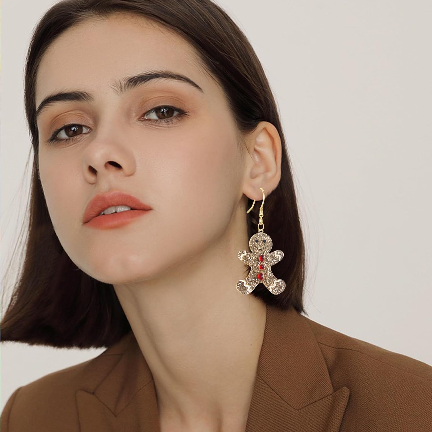 3 Pairs Christmas Tree Cat Dangle Drop Earrings Glitter Gold Gingerbread Man Earrings for Women Set Jewelry Holiday Xmas Party Gift - 我的商店我的商店我的商店