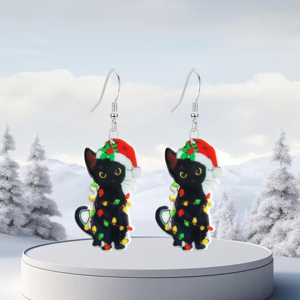 3 Pairs Christmas Tree Cat Dangle Drop Earrings Glitter Gold Gingerbread Man Earrings for Women Set Jewelry Holiday Xmas Party Gift - 我的商店我的商店我的商店
