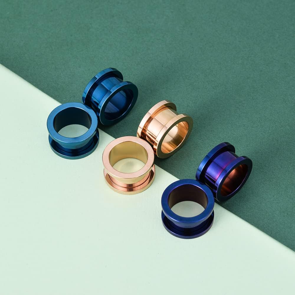 3 Pairs Stainless Steel Ear Gauges Color Ear Plugs Stretching Kit - QIAO CrystalQIAO CrystalQIAO Crystal