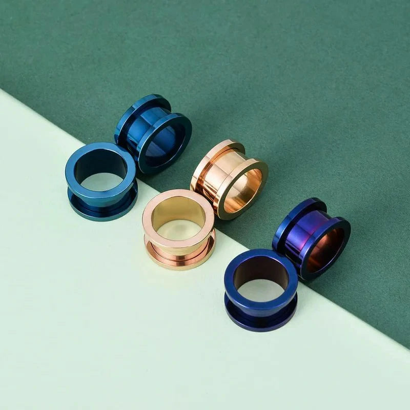 3 Pairs Stainless Steel Ear Gauges Color Ear Plugs Stretching Kit