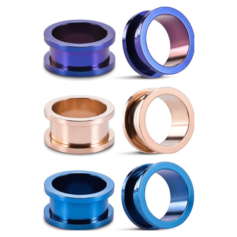 3 Pairs Stainless Steel Ear Gauges Color Ear Plugs Stretching Kit - QIAO CrystalQIAO CrystalQIAO Crystal