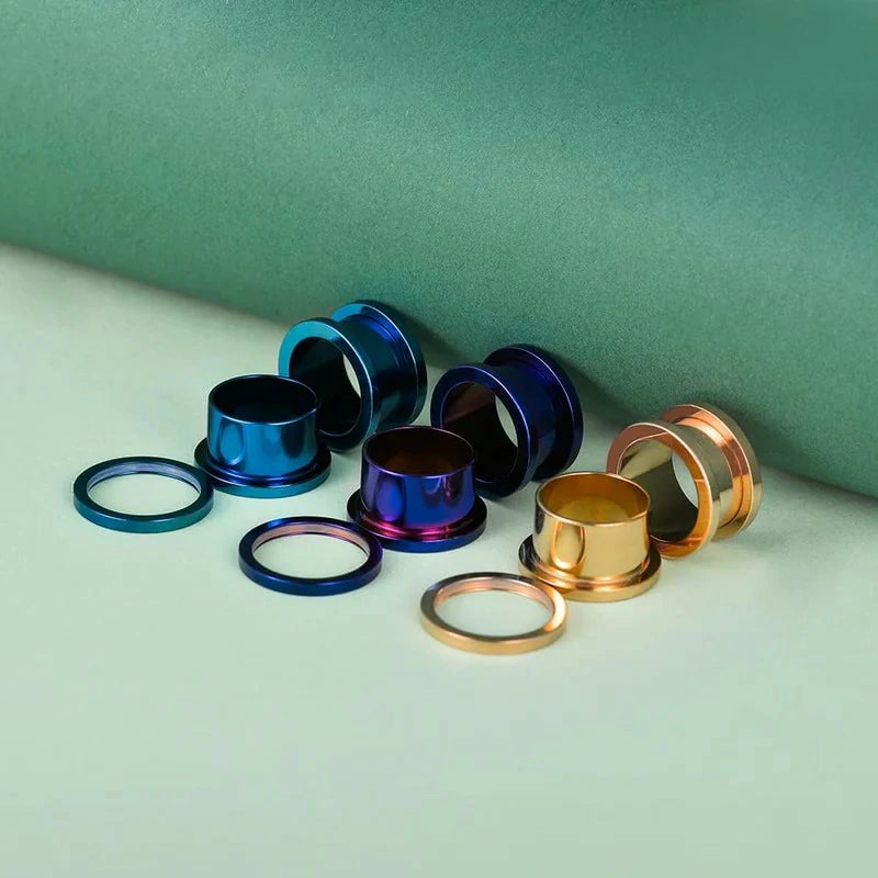 3 Pairs Stainless Steel Ear Gauges Color Ear Plugs Stretching Kit